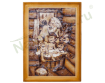 Картина берестяная «Старик и дети», 50*35 см, №6Г