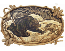 Картина резная, Медведь и 2 волка