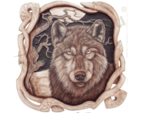 Картина резная, Волк 1 квадрат, в цвете (60*60 см)